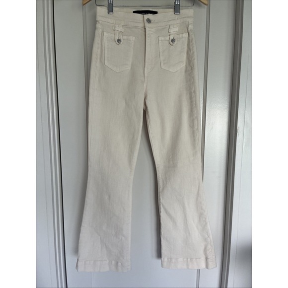 VERONICA BEARD Jeans Denim - VERONICA BEARD Ecru Ivory Carson Ankle Flare High Rise Jeans Patch Pocket 26